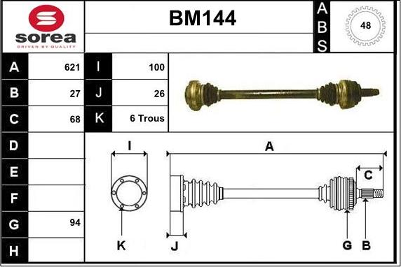 Sera BM144 - Приводний вал autozip.com.ua