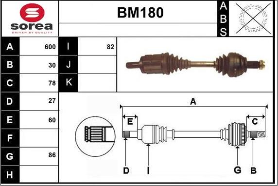 Sera BM180 - Приводний вал autozip.com.ua