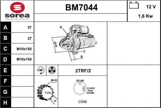 Sera BM7044 - Стартер autozip.com.ua