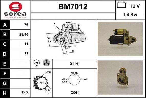 Sera BM7012 - Стартер autozip.com.ua