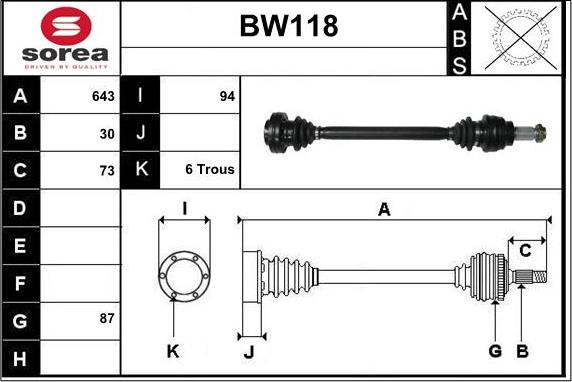 Sera BW118 - Приводний вал autozip.com.ua