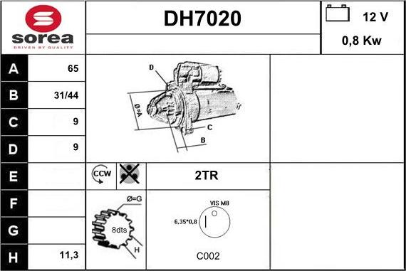 Sera DH7020 - Стартер autozip.com.ua