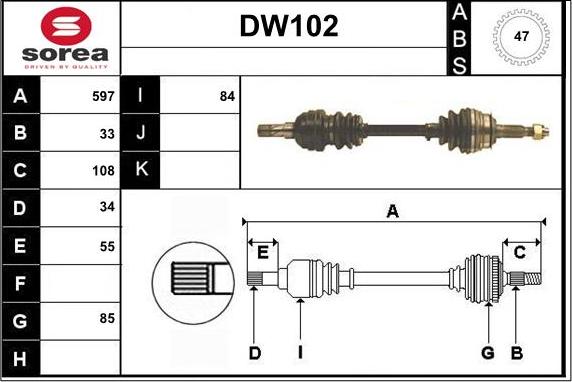 Sera DW102 - Приводний вал autozip.com.ua