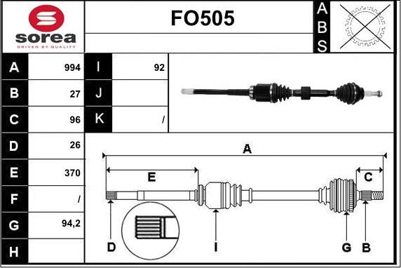 Sera FO505 - Приводний вал autozip.com.ua