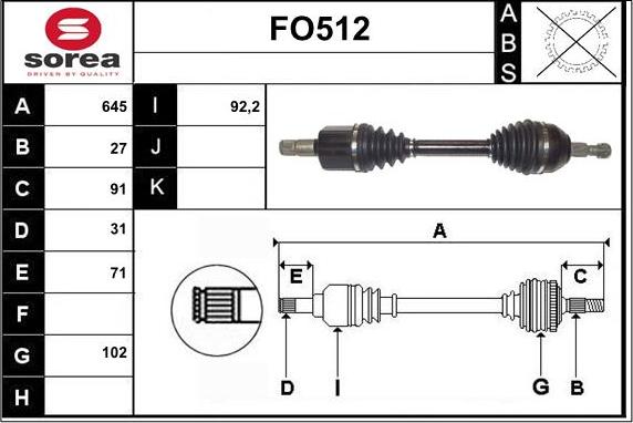 Sera FO512 - Приводний вал autozip.com.ua