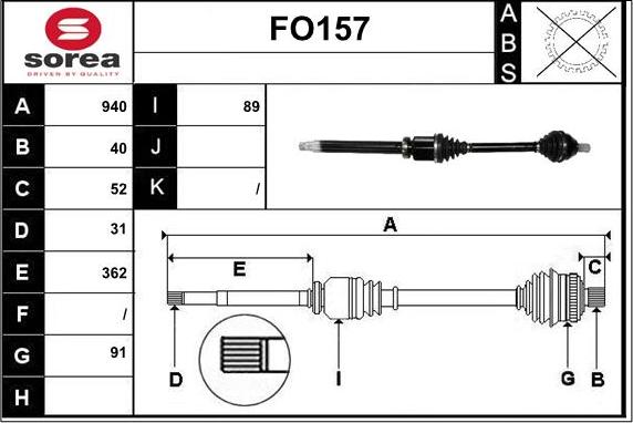 Sera FO157 - Приводний вал autozip.com.ua