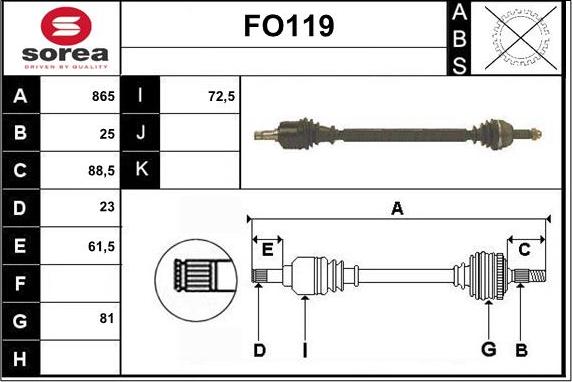 Sera FO119 - Приводний вал autozip.com.ua