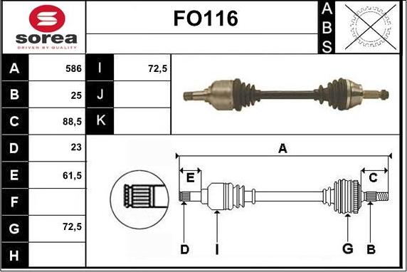 Sera FO116 - Приводний вал autozip.com.ua