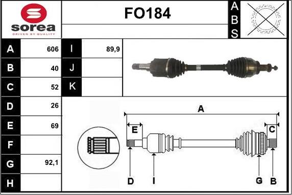 Sera FO184 - Приводний вал autozip.com.ua