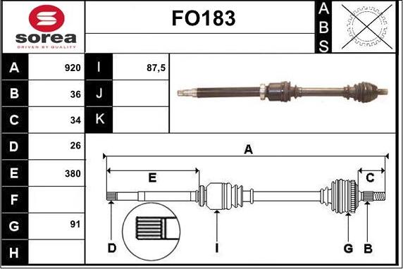 Sera FO183 - Приводний вал autozip.com.ua