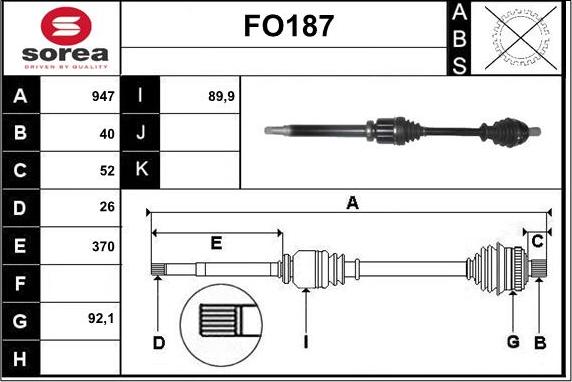 Sera FO187 - Приводний вал autozip.com.ua