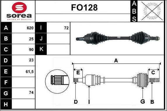 Sera FO128 - Приводний вал autozip.com.ua