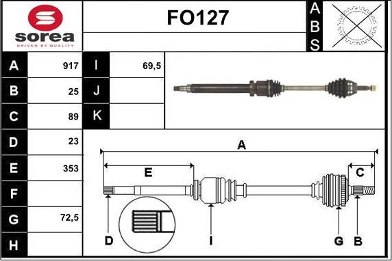 Sera FO127 - Приводний вал autozip.com.ua