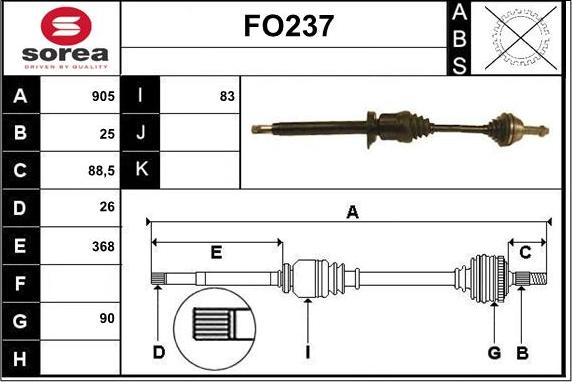 Sera FO237 - Приводний вал autozip.com.ua