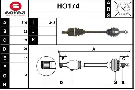 Sera HO174 - Приводний вал autozip.com.ua