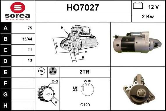 Sera HO7027 - Стартер autozip.com.ua