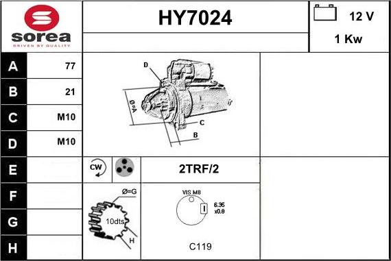 Sera HY7024 - Стартер autozip.com.ua