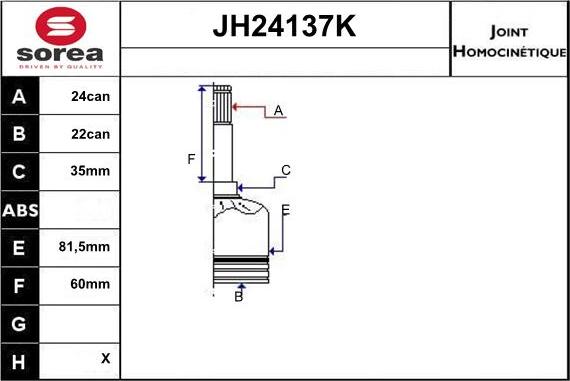 Sera JH24137K - Шарнірний комплект, ШРУС, приводний вал autozip.com.ua