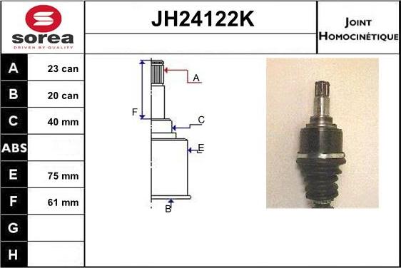 Sera JH24122K - Шарнірний комплект, ШРУС, приводний вал autozip.com.ua