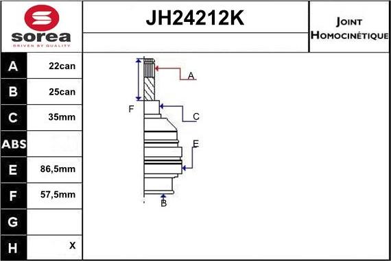 Sera JH24212K - Шарнірний комплект, ШРУС, приводний вал autozip.com.ua