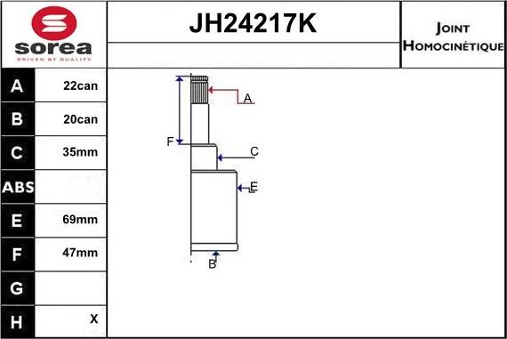 Sera JH24217K - Шарнірний комплект, ШРУС, приводний вал autozip.com.ua