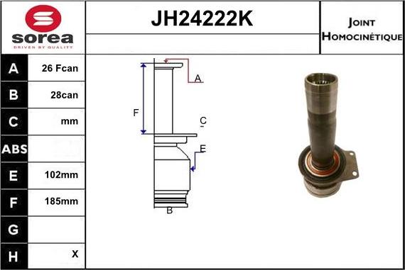 Sera JH24222K - Шарнірний комплект, ШРУС, приводний вал autozip.com.ua