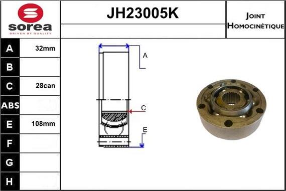 Sera JH23005K - Шарнірний комплект, ШРУС, приводний вал autozip.com.ua