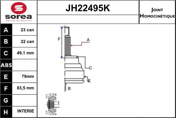 Sera JH22495K - Шарнірний комплект, ШРУС, приводний вал autozip.com.ua