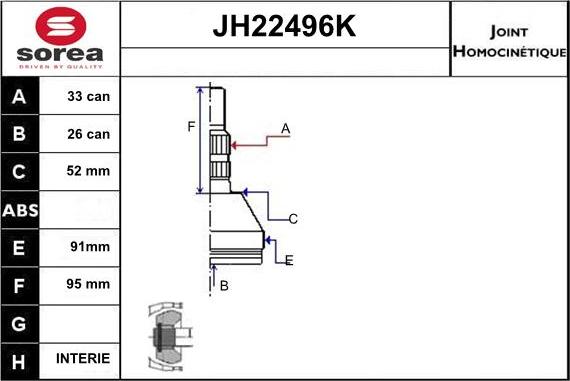 Sera JH22496K - Шарнірний комплект, ШРУС, приводний вал autozip.com.ua