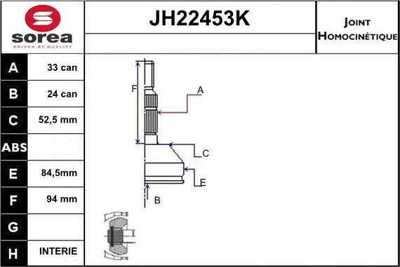 Sera JH22453K - Шарнірний комплект, ШРУС, приводний вал autozip.com.ua