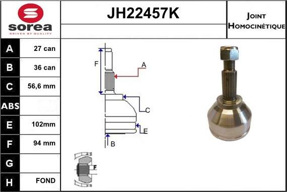 Sera JH22457K - Шарнірний комплект, ШРУС, приводний вал autozip.com.ua