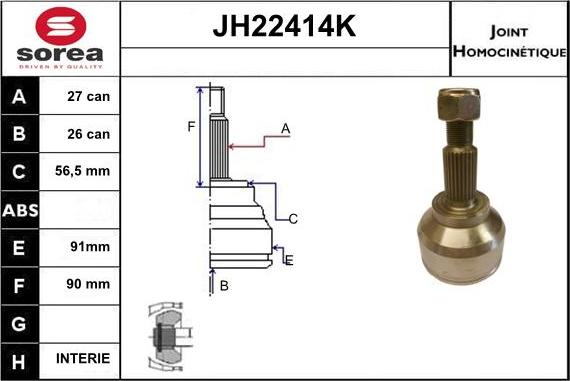 Sera JH22414K - Шарнірний комплект, ШРУС, приводний вал autozip.com.ua