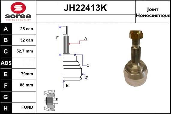 Sera JH22413K - Шарнірний комплект, ШРУС, приводний вал autozip.com.ua