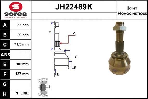 Sera JH22489K - Шарнірний комплект, ШРУС, приводний вал autozip.com.ua