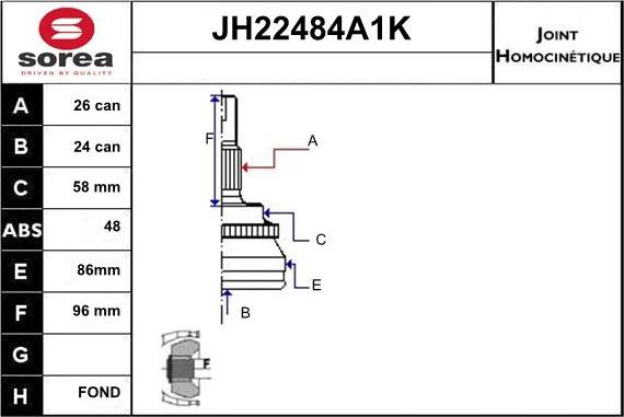 Sera JH22484A1K - Шарнірний комплект, ШРУС, приводний вал autozip.com.ua