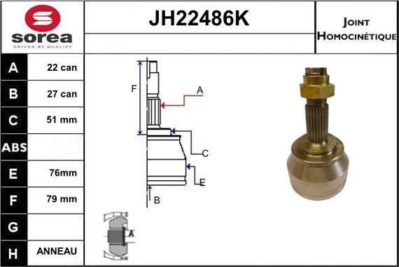 Sera JH22486K - Шарнірний комплект, ШРУС, приводний вал autozip.com.ua