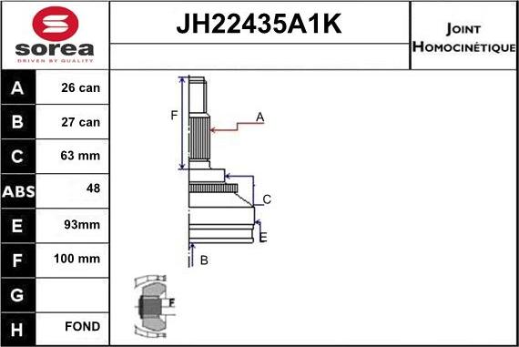 Sera JH22435A1K - Шарнірний комплект, ШРУС, приводний вал autozip.com.ua