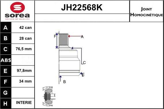 Sera JH22568K - Шарнірний комплект, ШРУС, приводний вал autozip.com.ua