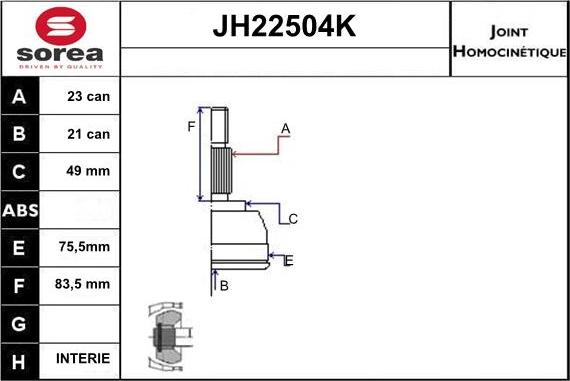 Sera JH22504K - Шарнірний комплект, ШРУС, приводний вал autozip.com.ua