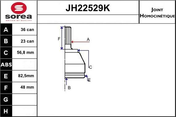 Sera JH22529K - Шарнірний комплект, ШРУС, приводний вал autozip.com.ua