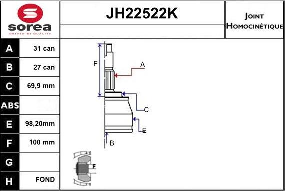 Sera JH22522K - Шарнірний комплект, ШРУС, приводний вал autozip.com.ua