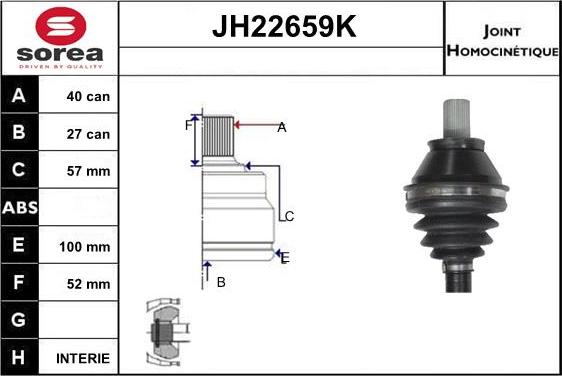 Sera JH22659K - Шарнірний комплект, ШРУС, приводний вал autozip.com.ua