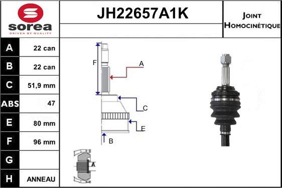 Sera JH22657A1K - Шарнірний комплект, ШРУС, приводний вал autozip.com.ua