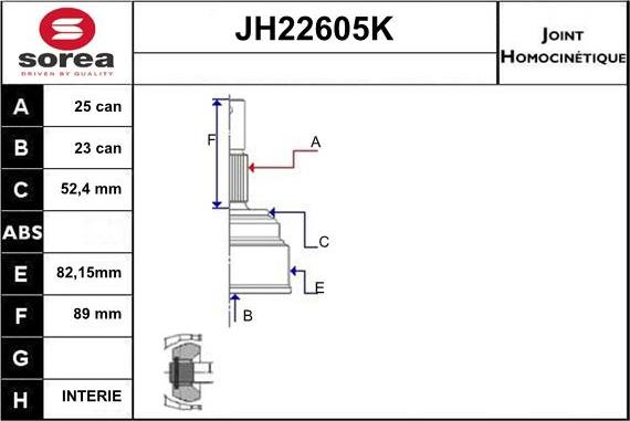 Sera JH22605K - Шарнірний комплект, ШРУС, приводний вал autozip.com.ua