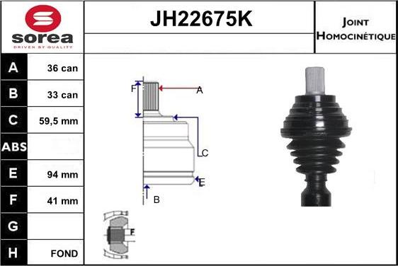 Sera JH22675K - Шарнірний комплект, ШРУС, приводний вал autozip.com.ua