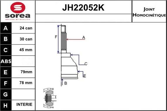 Sera JH22052K - Шарнірний комплект, ШРУС, приводний вал autozip.com.ua
