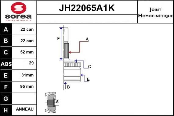 Sera JH22065A1K - Шарнірний комплект, ШРУС, приводний вал autozip.com.ua