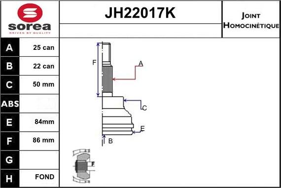 Sera JH22017K - Шарнірний комплект, ШРУС, приводний вал autozip.com.ua