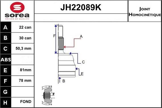 Sera JH22089K - Шарнірний комплект, ШРУС, приводний вал autozip.com.ua