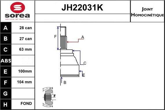 Sera JH22031K - Шарнірний комплект, ШРУС, приводний вал autozip.com.ua